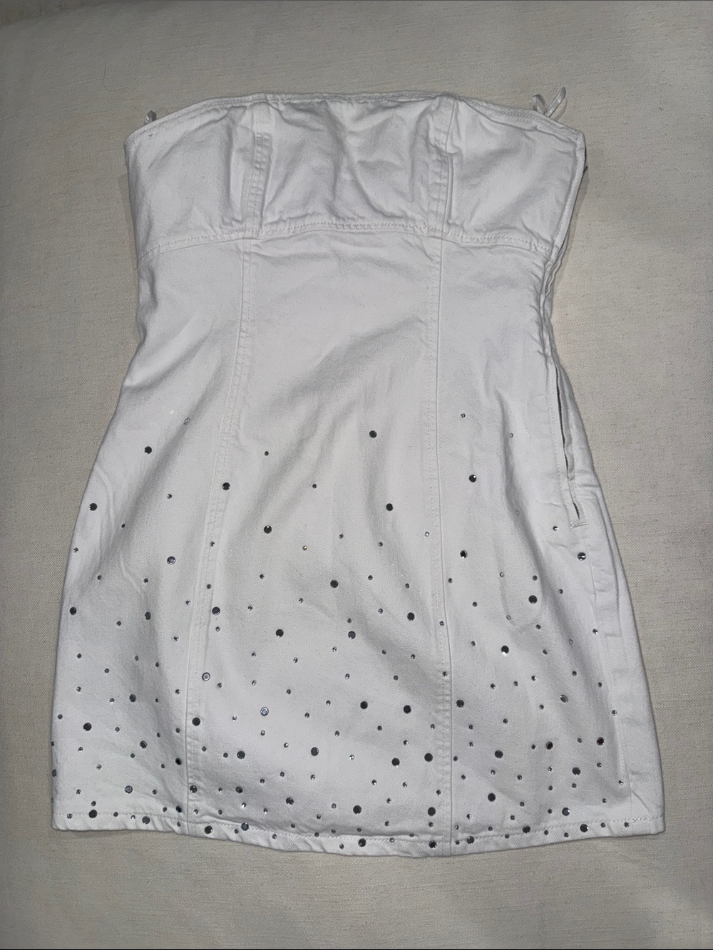 Zara White Strapless Mini Dress with Rhinestone Accents